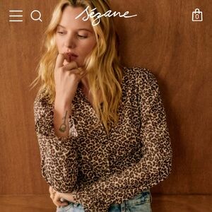 Sezane Erine Shirt Beige Leopard Print - Size 36